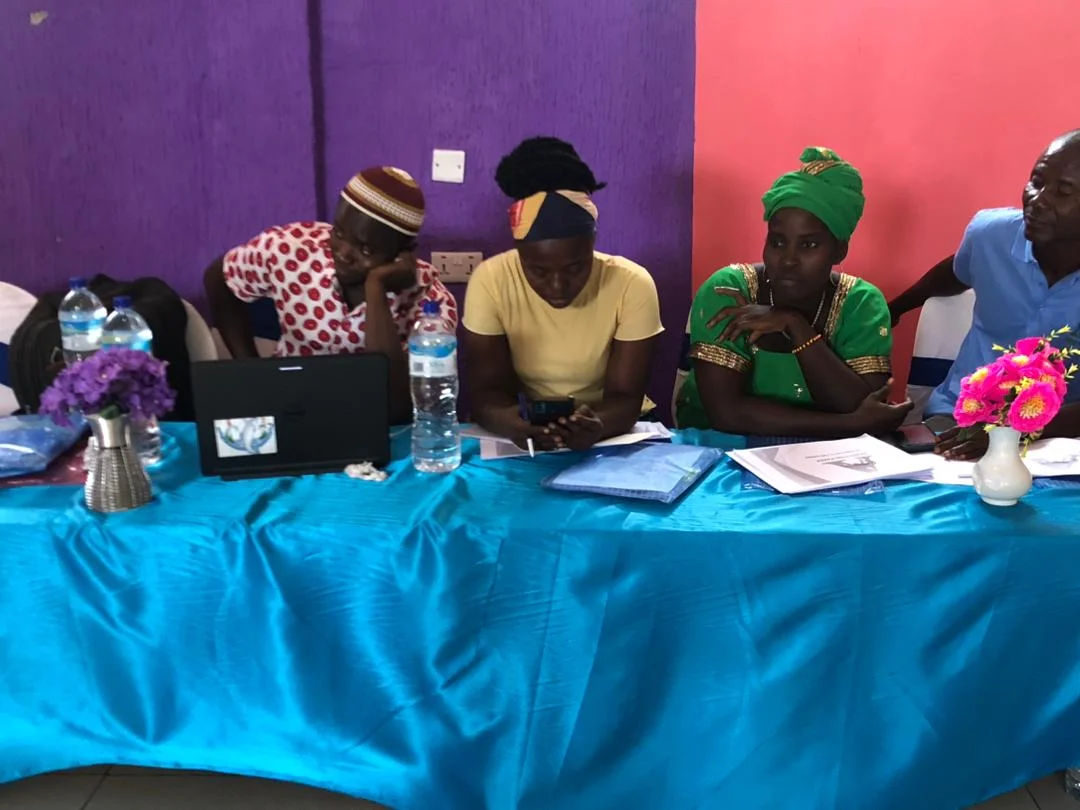 Participants working together during training
